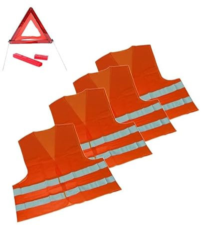 1 x Sicherheits-Set Erste Hilfe Notfallset Urlaub Slowenien/Spanien/Frankreich/Italien 5-TEILIG - 4x Warnweste DIN ISO 20471 Erwachsene; 1x Warndreieck