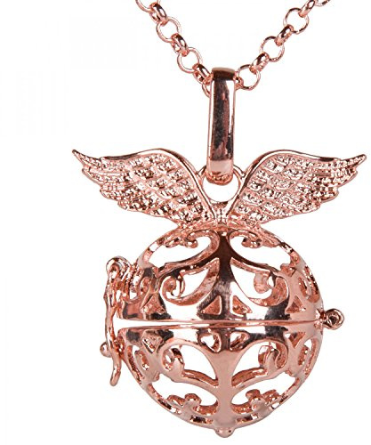 styleBREAKER Halsband ängelklocka med änglavingar, ärtkedja och karbinhake, kvinnor 05030009, Koppar Silver