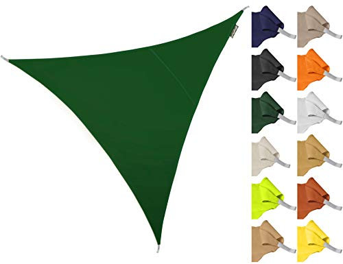 Kookaburra 5m Triangle Water Resistant Garden Patio Sun Shade Sail Canopy 96.5% UV Block with Free Rope (Green)