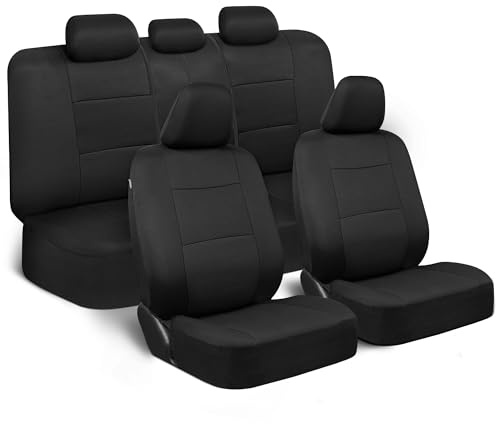 BDK PolyPro Fundas de Asiento, Juego Completo, Fundas para Asientos Delanteros y Traseros Tipo Banco Dividido, fáciles de Instalar para Coches, Camiones, Furgonetas y SUV, Negro sólido