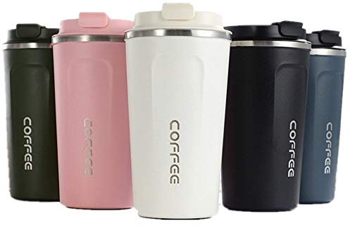 Gteller Edelstahl-Reisebecher, doppelwandig, isoliert, Vakuumbecher mit Deckel (weiß, 482 ml)