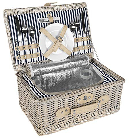 anndora Picknickkorb 2 Personen Weidenkorb mit Kühlfach + Zubehör 11 TLG.