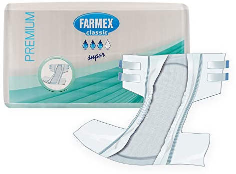 Farmex - Pannoloni per anziani e adulti- Pannolone a Mutandina Premium Assorbenza SUPER - Super Assorbente, Latex-Free, Traspirante e Anallergico - Delicato sulla Pelle - Taglia M, 30 Pezzi
