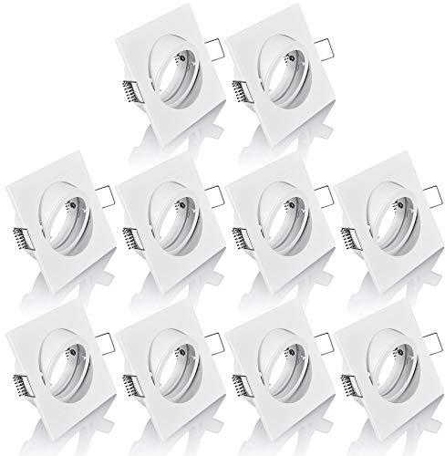 10x MAXKOMFORT Einbaustrahler IP20 mit GU10 Fassung ECKIG weiß schwenkbar Einbauspot Einbauleuchte Rahmen Rostfrei Deckenspot Strahler Spot 5050S
