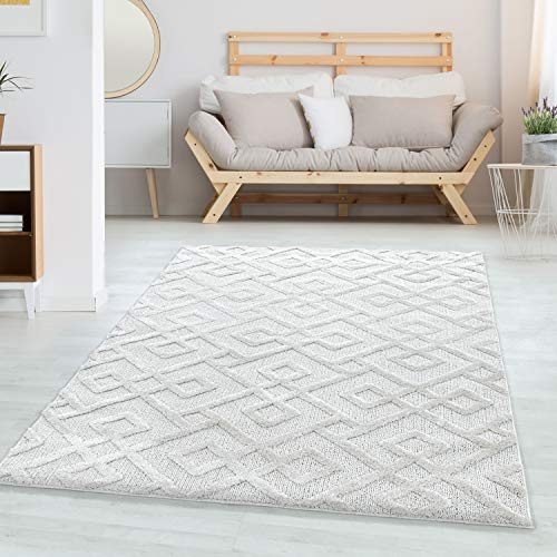 Carpettex Hochflor Teppich Wohnzimmer 3D Optik Hoch-Tief Effekt Geometrisch Design Groß Teppich Creme 240 x 340 cm - Flauschiger Teppich Schlafzimmer Skandinavische Stil Weicher Teppich Küchenteppich