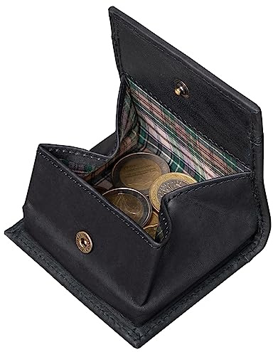 Benthill Monedero de Cuero auténtico - Caja vienesa para Monedas - Monedero de Cuero, Color:Negro