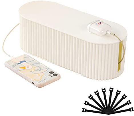 FABROK Cable Management Box, Plastic Cord Hider Box, Small, White | Cord Organizer, Power Strips Cover Box, For Surge Protectors, Chargers, TV Computer Wires Cable Hide, For Home, Office, Desk