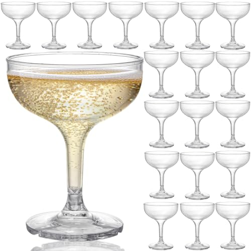 Peohud Set of 20 Plastic Cocktail Glasses, 150ml Unbreakable Martini Glasses, Shatterproof Acrylic Martini Glasses Tower, Reusable Party Champagne Cups for Party, Home, Bar, Weddings