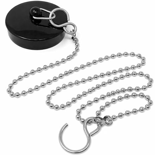 Smith’s® (42mm-44mm) Black Plug & Chain - Bathtub, Bathroom, & Kitchen Sink Plug | 48cm Strong Stainless Steel Ball Chain With S-Hooks | Comes Pre-Assembled