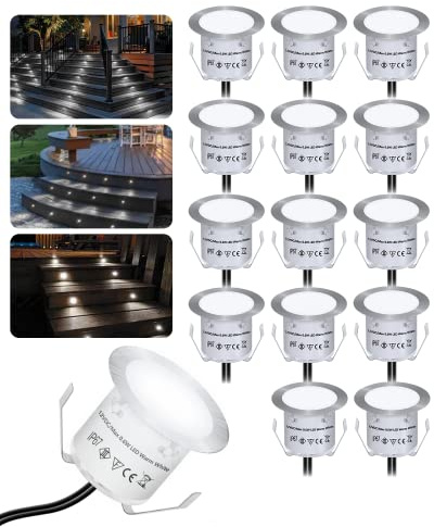 HIBOITEC 16er Set LED Einbaustrahler, Terrassen Einbaustrahler LED Aussen | IP67 wasserdicht LED Bodeneinbauleuchten Aussen, 0.6W Kaltweiß LED Einbaustrahler für Küche Garten Gehweg Holzbrücke