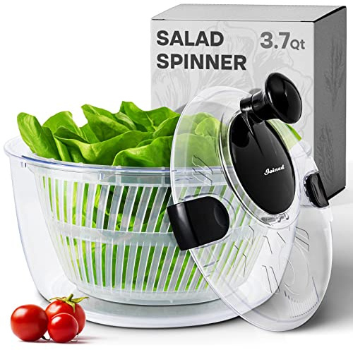 Joined Salad Spinner with Drain, Bowl, and Colander - Quick and Easy Multi-Use Lettuce Spinner, Vegetable Dryer, Fruit Washer, Pasta and Fries Spinner - 3.7 Qt