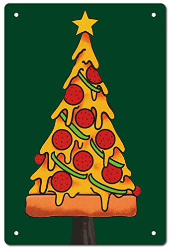 CREATCABIN Árbol Navidad Pizza CartChapa Carteles Chapa Metal Vintage Retro Placa Póster para Bar Pub SaEstar Cocina Garaje Comida Rápida Hogar Decoración Pared 8 x 12 Pulgada