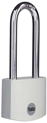 Yale Lucchetto YE3B/38 38 mm grigio con arco lungo: corpo in alluminio con doppia chiusura cilindro a 5 perni e arco in acciaio temprato testato EN12320 per protezione interna affidabile