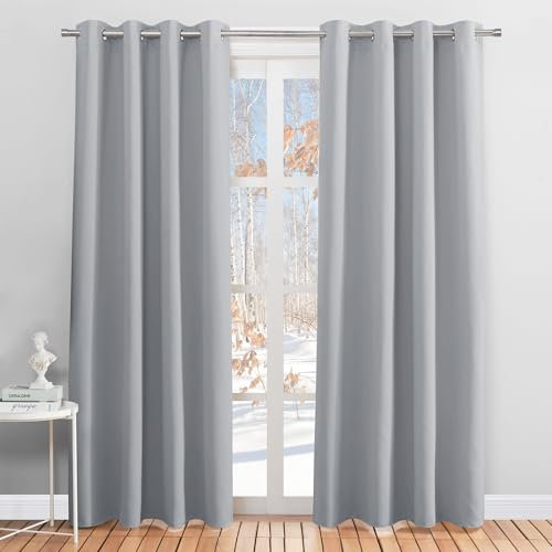 PONY DANCE Door Curtain Blackout - 2 Panels Thermal Insulated Curtains for Living Room Bedroom Kitchen Privacy Screen Heat Cold Blocking, 46 Inch Width x 84 Inch Drop, Silver Grey