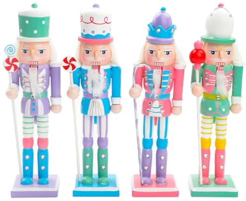 Happyyami 4pcs Christmas Nutcracker Decoration Xmas Wooden Nutcracker Soldier Figurine Candy Cane Ornament Sweet Home Decor For Holiday Party Desktop