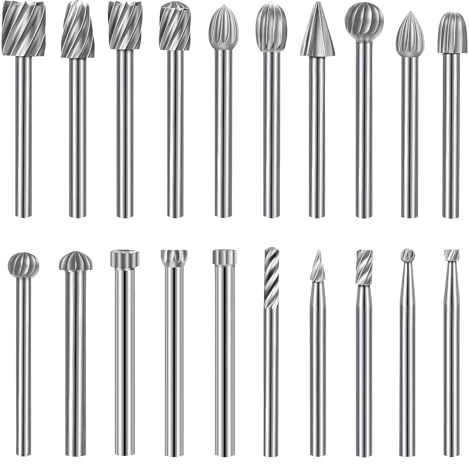 LALAGO 20 Stück HSS Fräser Drehfräser Set,Holzschnitzerei Fräser Bohrer Set, Frässtifte für Metall Dremel, Hartmetall Rotationsfräser Set für Holzbearbeitung Schnitzen Bohren
