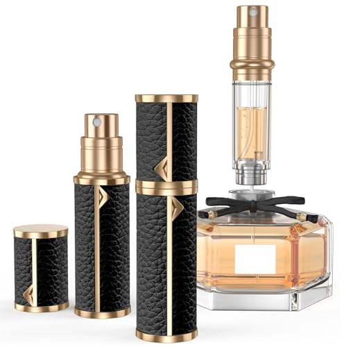 YIERSO Perfume Travel Refillable Bottle,Genuine Leather Bottom-Filling Fragrances Perfume Atomizer,Mini Cologne Dispenser,Portable Sprayer Pocket Size for Cruise Car Trip Purse Gift 5ml (Black)