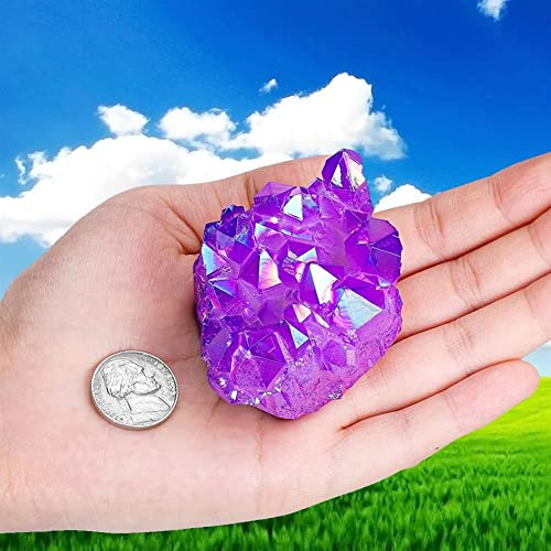 Cristal Naturel Cristal Reiki Brut 1PC Améthyste Naturelle Titane Enduit Cristal De Quartz Grappe Pierre De Roche Géode Pierre Précieuse Reiki Spécimen Décor À La Maison Violet Peut être Utilisé Pour