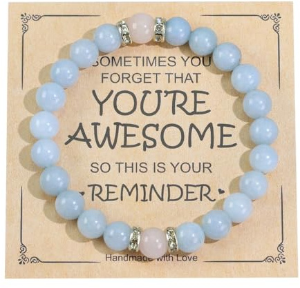 Ouubuuy 8mm Aigue - marine perles femmes Healing Stone Bracelet, bracelet de pierres précieuses, bracelet de cristal de roche chakra yoga, bracelet couple/amitié/partenaire (Type-B)