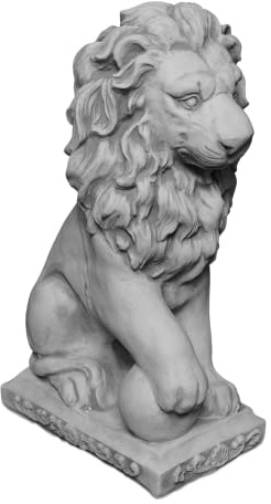 gartendekoparadies.de Statuen Löwen mit Kugel, Steinfigur aus Steinguss, H. 47 cm, je 21 kg, Grau, Frostsicher für Außenbereich (Löwe rechts)
