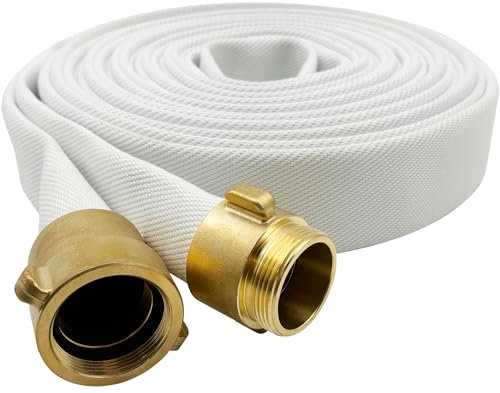 SAFBY Brandslang – 1 1/2 tum x 100 tum platt vattenslang – vit industriell slang – NST/NH-kopplingar (inte för NPSH/NPT)