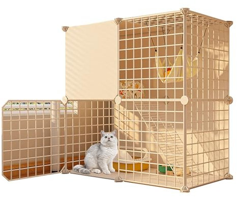 RTTZBOZ Katzenkäfig for den Innenbereich, Catio DIY-Katzengehege, Metall 2-stöckige Haustierkäfige, Abnehmbarer Katzenzwinger, for 1 Katze, Kaninchen(Color:White-C)