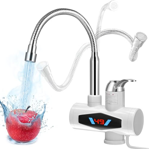 comeder Elektrischer Wasserhahn mit Durchlauferhitzer, 220V 3000W Warmwasserhahn Küchenarmatur, Smart Heater Armatur mit Sofortiger Warmwasserbereiter für Küche, Garten, Bad, Wohwagen, Camping