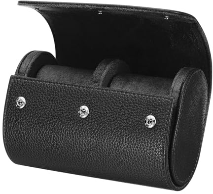 sourcing map Watch Roll Travel Case 2 Slots Portable Textured Black