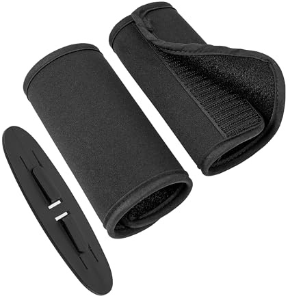 Gurtschoner für Hochstuhl & Kindersitz, 2 Stück, Schwarz – Weiche Neopren Gurtpolster mit Klettverschluss, passend für 3- & 5-Punkt Gurte, Autositz, Kinderwagen & Babyschale