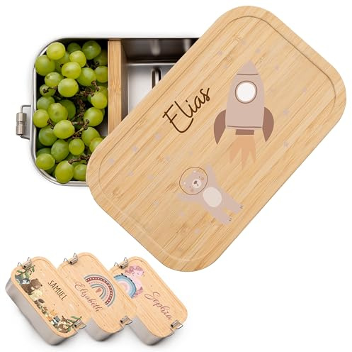 Kidsmood - Brotdose personalisiert mit Namen – Edelstahl Lunchbox mit Fächern für Kindergarten, Schule & Büro mit liebevollem Löwe – Geschenk zur Einschulung für Kinder & Jungen (1100ml)