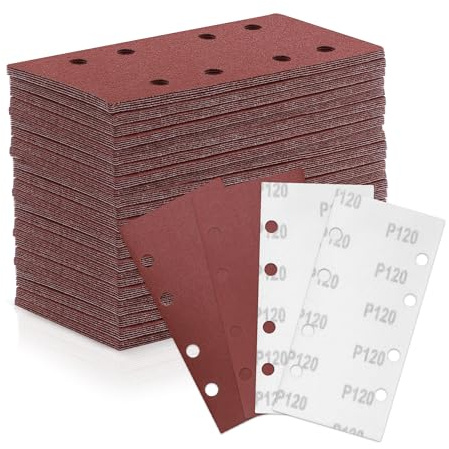 ZEHIQ Juego de 100 hojas de lija, 93 mm x 185 mm, grano 120, 8 agujeros, papel de lija con velcro, varios accesorios, materiales para lijadora orbital