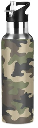 Yopersonalizes Borraccia termica con cannuccia, 1 litro, mimetica, militare, in acciaio inox, per sport, a prova di perdite, per bevande calde e fredde, per viaggi, palestra