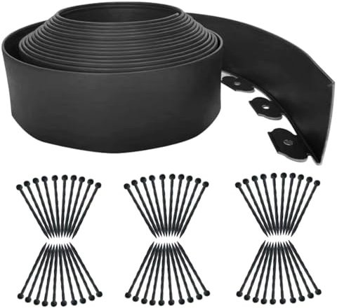 Borde de césped de 66 pies, bordes de jardín [extra alto de 4 pulgadas], borde flexible para paisaje con 60 estacas, mini valla de plástico para parterres de patio, césped, camino, color negro