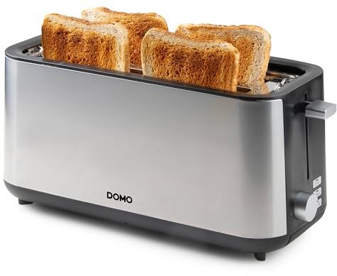 DOMO DO967T Tostapane a fessura lunga, per 4 toast, con inserto per panino integrato, in acciaio inox, 1350 W