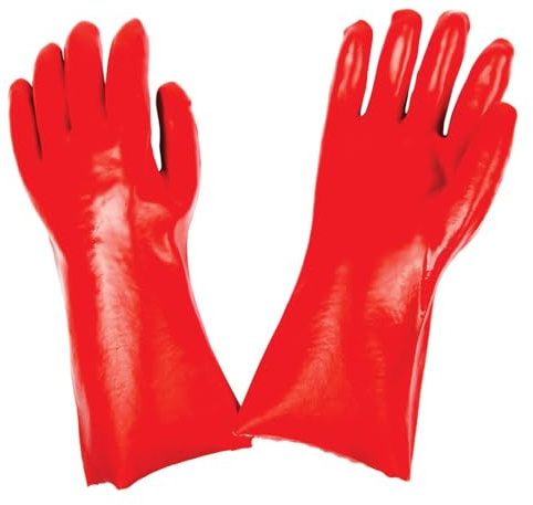 SUPREMETTF SUPREMELY TOUGH 6 Pairs Red PVC Rubber Coated Work Glove 16 Long Arm Heavy Duty Safety Gauntlet Protective Gloves Size XL