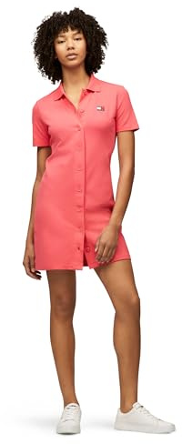 Tommy Jeans Casual Mini Polo Shirt Dress with Logo Detail Vestido, Amour, M para Mujer