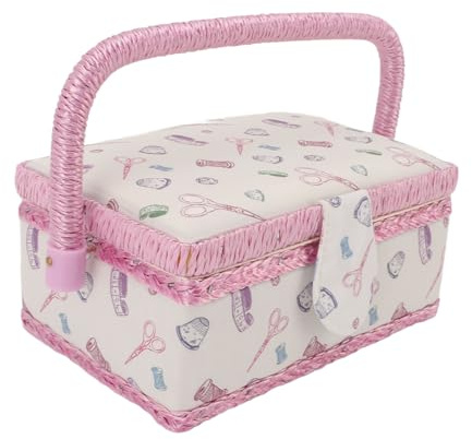 Sewing Basket, Vintage Sewing Kits Carrying Bag, Wooden Sewing Kit Storage Box with Removable Tray Carrying Bag Storage Box for Sewing Mending Beginner Professional