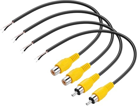 PNGKNYOCN Cavo RCA a Pigtail, 2 confezioni da spina RCA e 2 jack per altoparlante filo nudo per la riparazione o la sostituzione di microfono, cavo altoparlante (20 cm) (giallo)