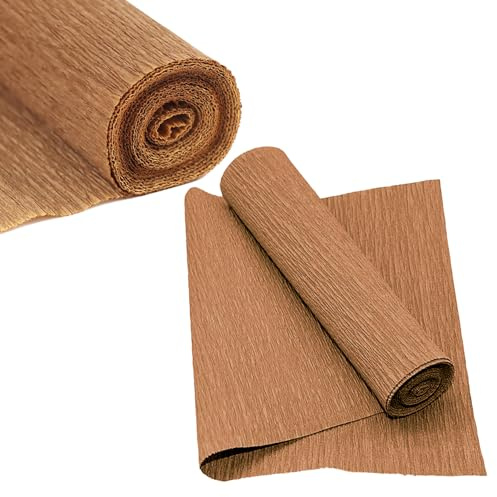 Rotolo di carta crespa marrone, 50 cm di larghezza e 250 cm di lunghezza, per la creazione di fiori, cerimonie di nozze, decorazioni per feste di compleanno, feste e artigianato fai da te (2 rotoli)