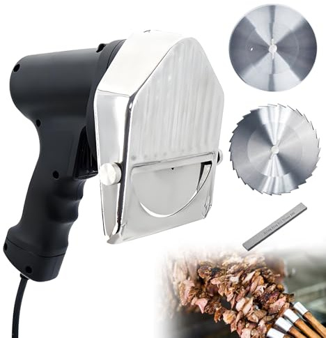 DNEPEI Couteau à Kebab électrique Professionnel en Acier Inoxydable 80 W, avec 2 Lames, épaisseur réglable de 0 à 8 mm, pour Restaurant, Maison, extérieur Wiretype