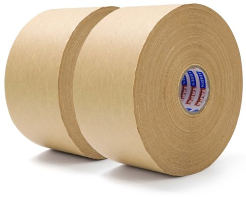 ADHES 2 Rouleaux Adhésif De Ruban Adhésif Activé Par L'Eau, 50MM X 50M | Ruban d'emballage en Papier Kraft brun pour emballage robuste ruban de transport écologique mobile