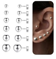 TINGN 6 Paar Ohrstecker Silber 925 für Damen Herren Klein Flatback Ohrringe Ohrstecker Piercing Ohr Runde Kugelschraube Flat Back Knorpel Ohrringe Set Silber