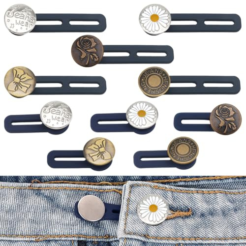 THQAE 10 Pezzi Bottoni Allarga Pantaloni, Bottoni per Jeans, Estensioni Elastiche per Perdita Bottoni, Bottoni Fit per Jeans e Pantaloni, Adatti per Uomini, Donne e Gravide