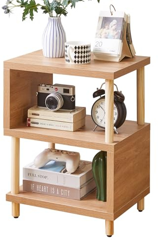 Aibiju 3-Tier Side Table, Small End Table, Industrial Nightstand with Storage Shelf, Bedside Table for Bedroom, Living Room, Hallway, Balcony, Oak YD-TM152K