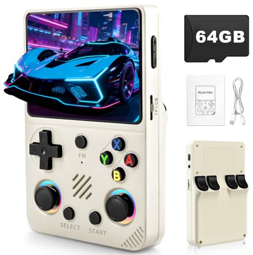 Forlarme RG36PRO Retro Video Game Console-Support 30000+ Classic Games,3.5 IPS Screen,Open Source System,64G TF Card,3000mAh Battery,Portable Console for Teen or Partner - Gift for Christmas - White