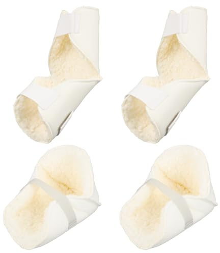 Fukaisu 4pzs Protectores Talón y Codo, Ajustables Almohadillas Suaves para Brazo y Pie Botas Protectoras Talón Piel Oveja para Ancianos Fricción Tobillo Pie Codo (Blanco)