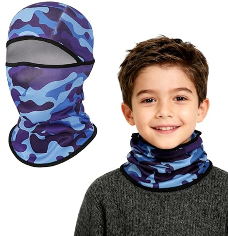 AYPOW Passamontagna Invernale in Pile Termico Bambini 4-8 Anni, Camuffare Maschera da Sci Multifunzionale Antivento, Berretti Cappello in Pile Caldo Cappuccio Scaldacollo Sciarpa per Ragazzi Ragazze