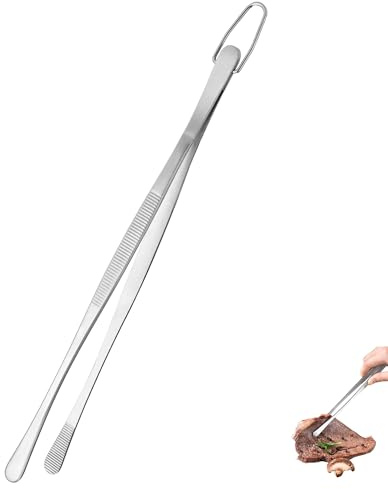 U-Taste 30cm Long Kitchen Tweezer: 18/8 Stainless Steel Food-Grade Cooking Tong with Seamless-Welding and Upgraded Pinching Force for Serving Grilling Frying Decorating Plating BBQ (Round Tip, Siver)
