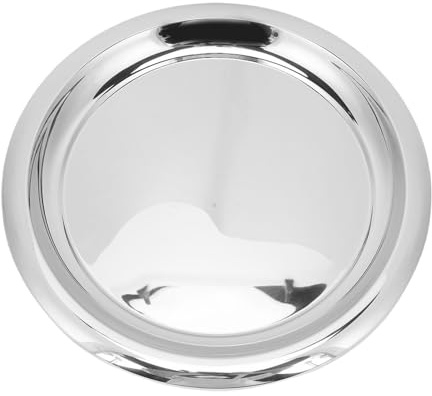 CHICIRIS Plateau de Service Rond en Acier Inoxydable, Plateau de Bar en Argent Poli Miroir de 35 Cm pour Boissons, Collations, Desserts, avec Un Design en Arc élégant et Une Structure