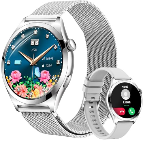 Fitonme Smartwatch Damen Rund mit Anruffunktion, 1,27 HD Smart Watch mit SpO2 Herzfrequenz Schlafüberwachung, Wasserdicht Fitnessuhr Damen, 120+ Sportmodi Fitness Tracker Android iOS (Silber)